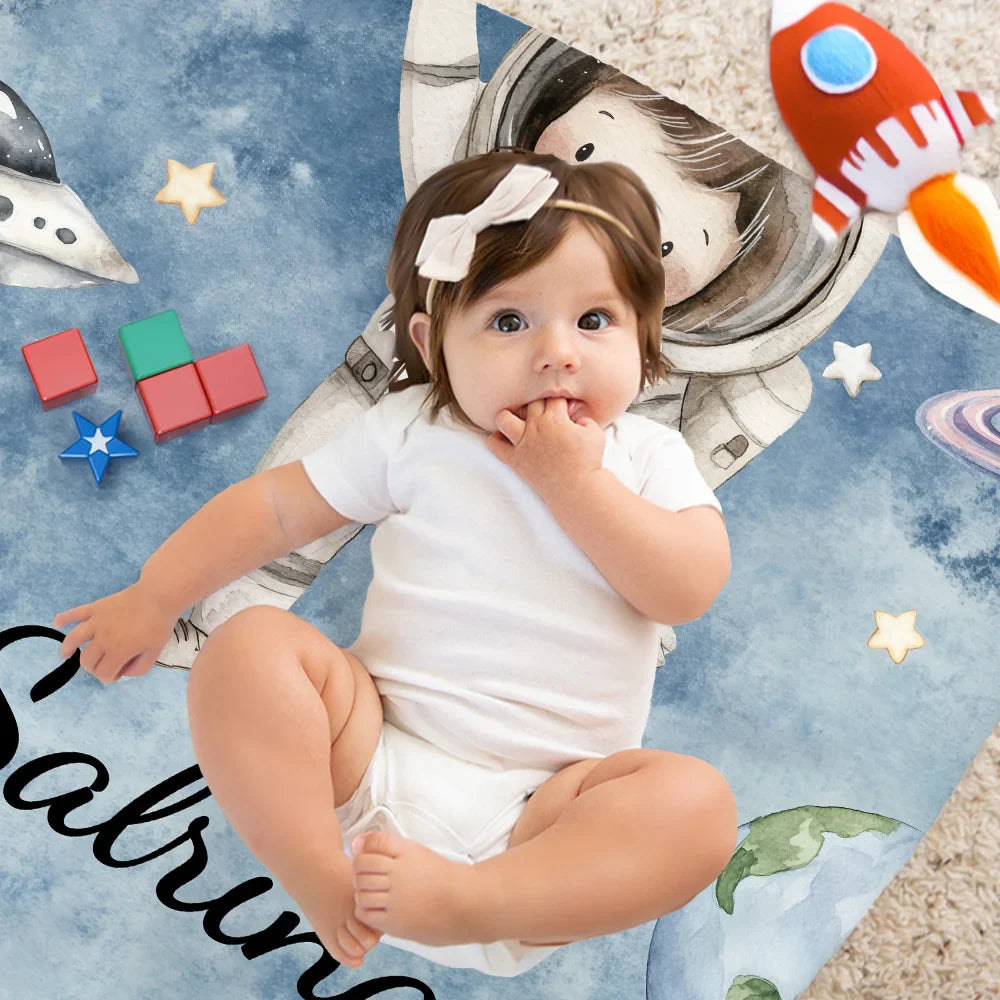 Couverture personnalisée – Astronaute Enfant avec Nom – Cadeau Douillet pour Passionnés d’Espace