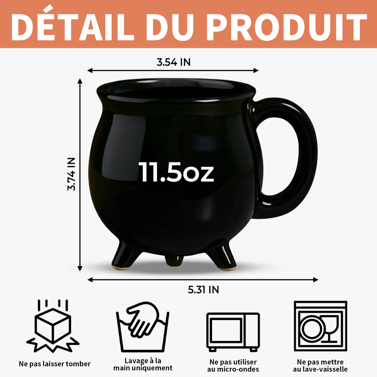 Mug Chaudron Personnalisé Halloween – Fantôme Kawaii avec Citrouille et Prénom