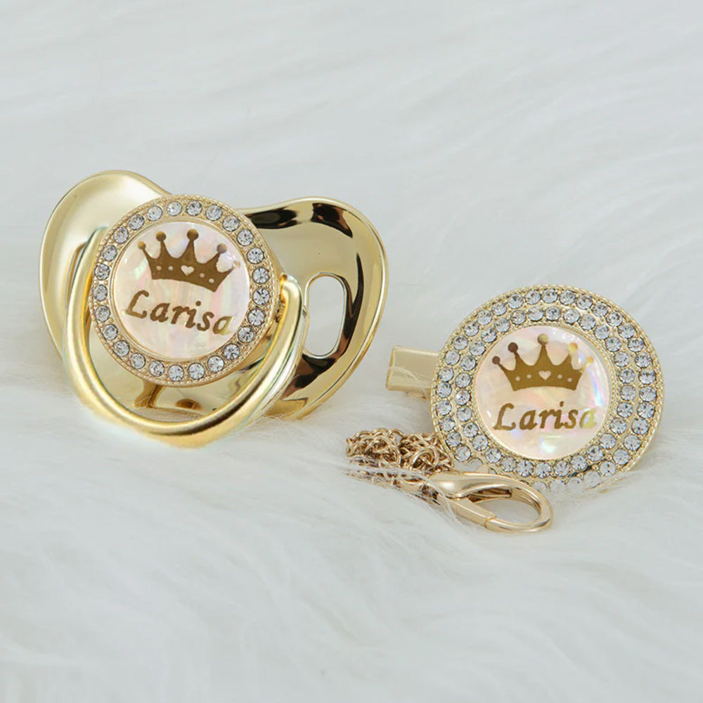 Sucette Artisanale Exquise Personnalisée avec Nom - Design Couronne et Strass