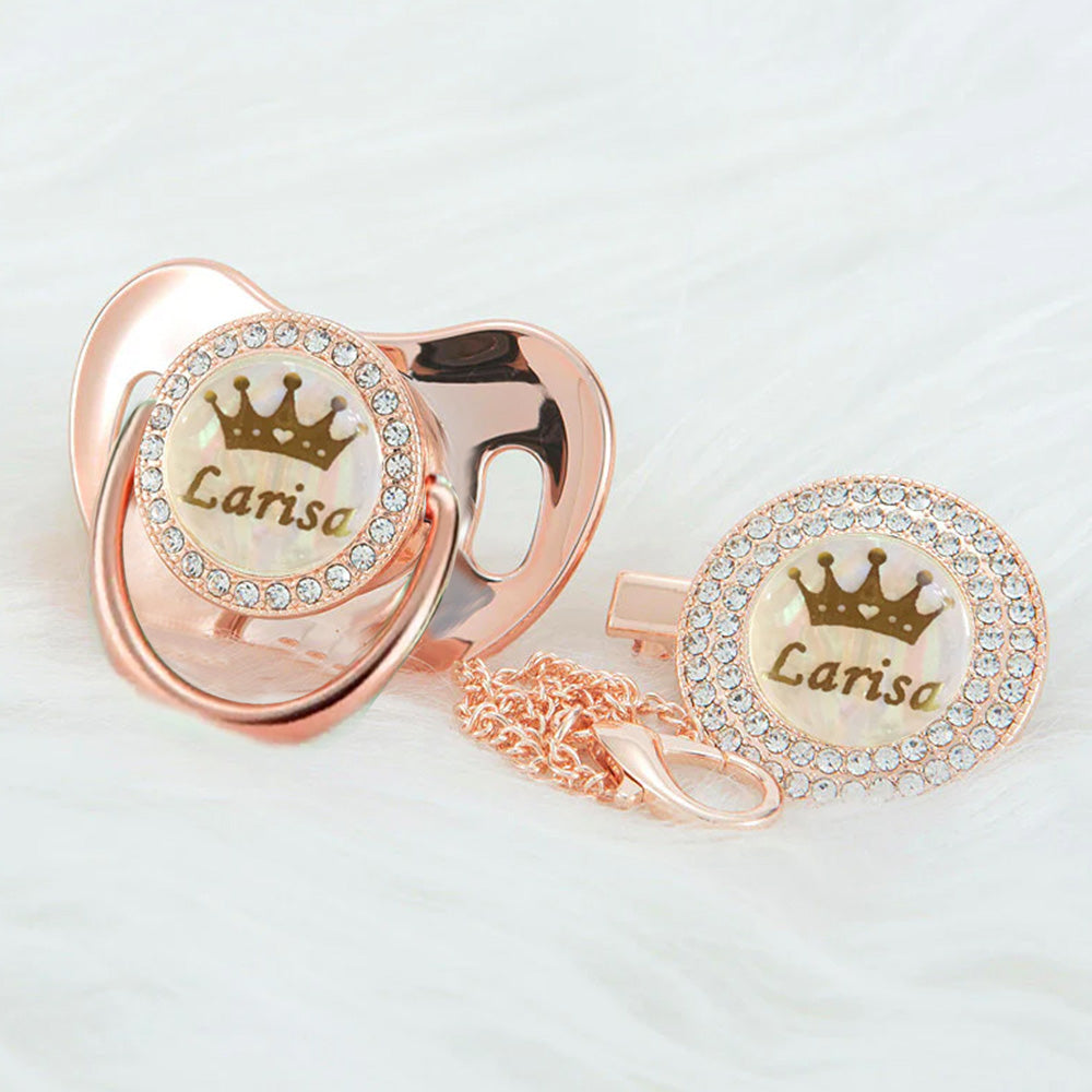 Sucette Artisanale Exquise Personnalisée avec Nom - Design Couronne et Strass