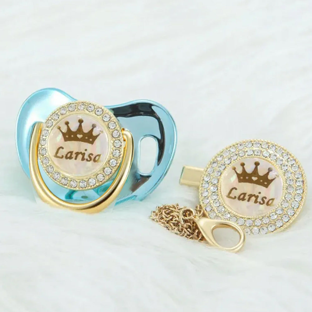 Sucette Artisanale Exquise Personnalisée avec Nom - Design Couronne et Strass