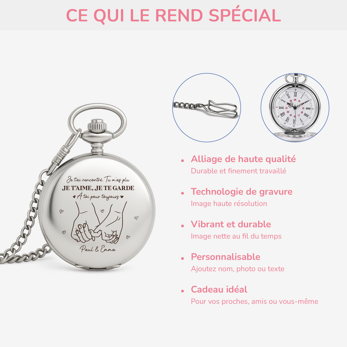 Montre De Poche Personnalisable Pour Couple - Cadeau Romantique pour Lui ou Elle
