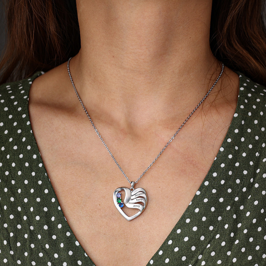 Collier Cœur Personnalisé avec Pierres de Naissance  – Cadeau Unique pour Famille et Amis