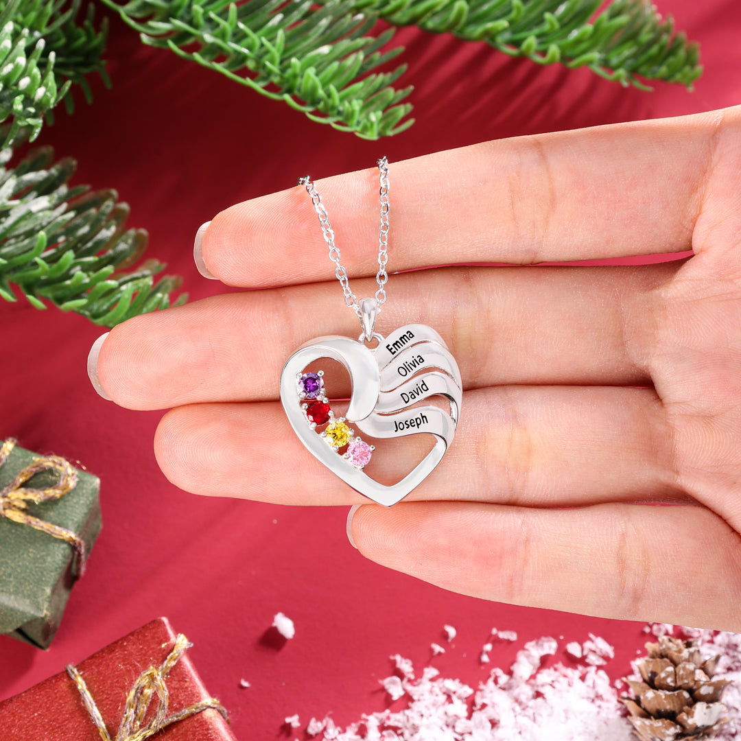 Collier Cœur Personnalisé avec Pierres de Naissance  – Cadeau Unique pour Famille et Amis
