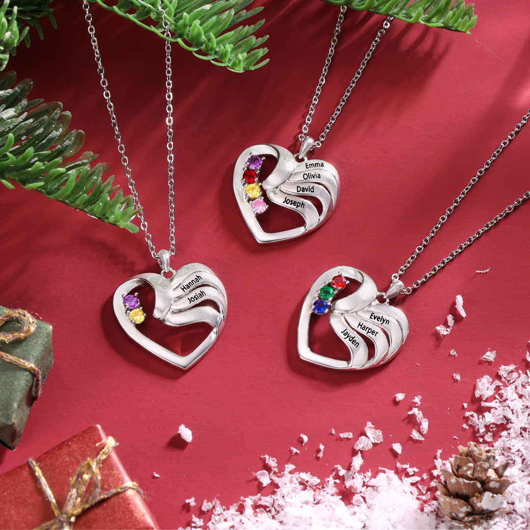 Collier Cœur Personnalisé avec Pierres de Naissance  – Cadeau Unique pour Famille et Amis