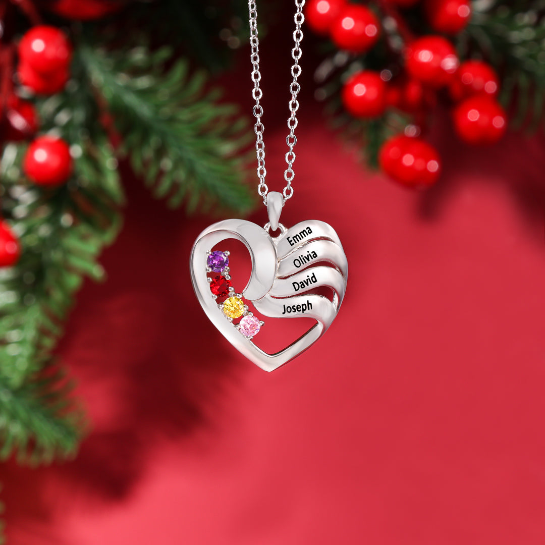 Collier Cœur Personnalisé avec Pierres de Naissance  – Cadeau Unique pour Famille et Amis