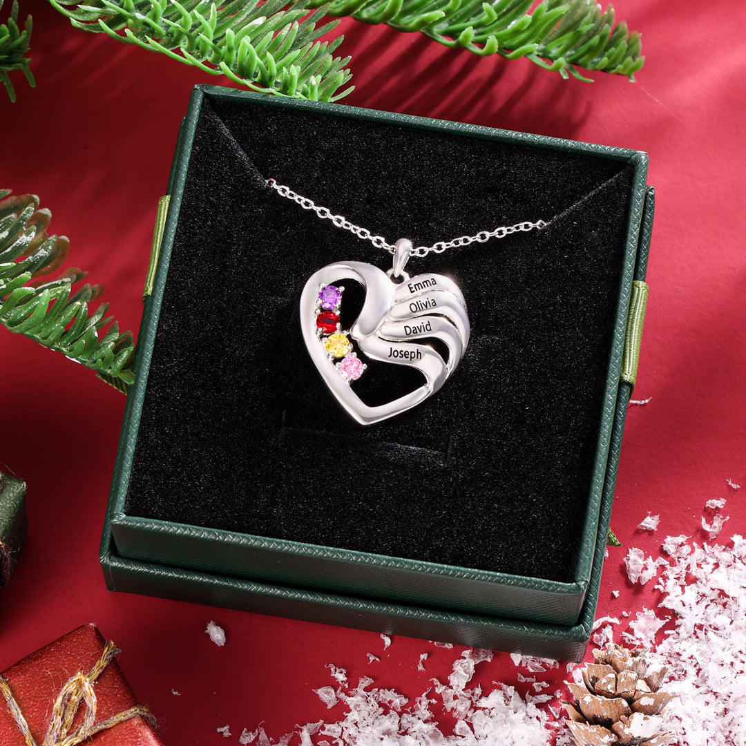Collier Cœur Personnalisé avec Pierres de Naissance  – Cadeau Unique pour Famille et Amis