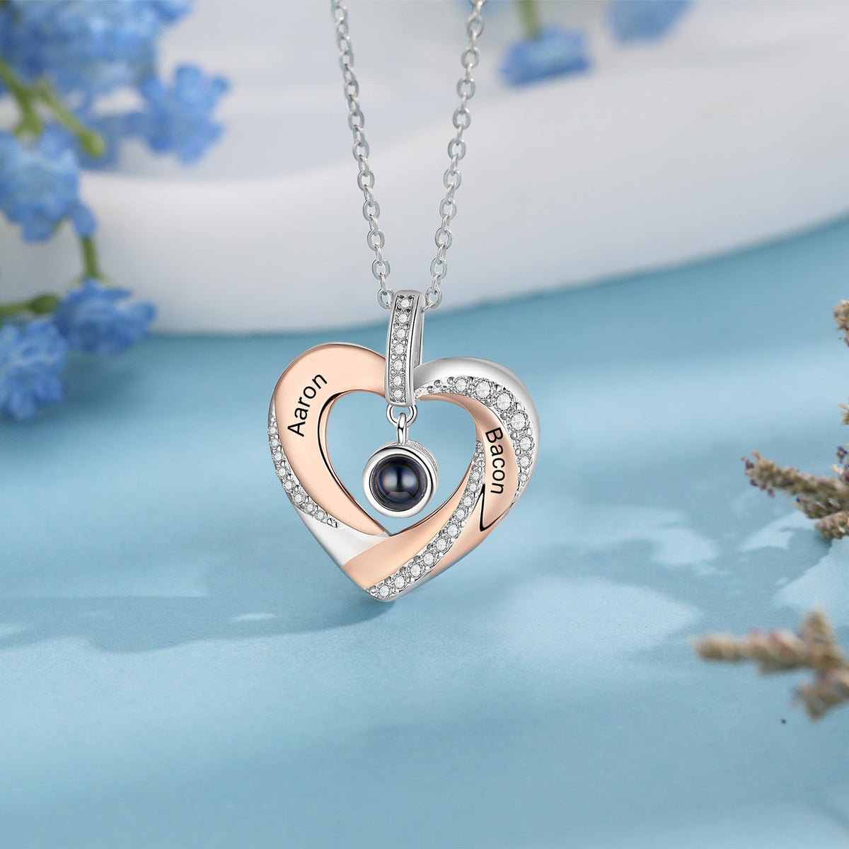 Collier Photo Personnalisé avec Noms  – Cadeau d’Amour pour Anniversaire ou Noël