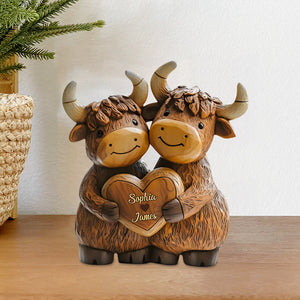 Plaque Personnalisée – Couple de Yacks Amoureux avec Prénoms Gravés