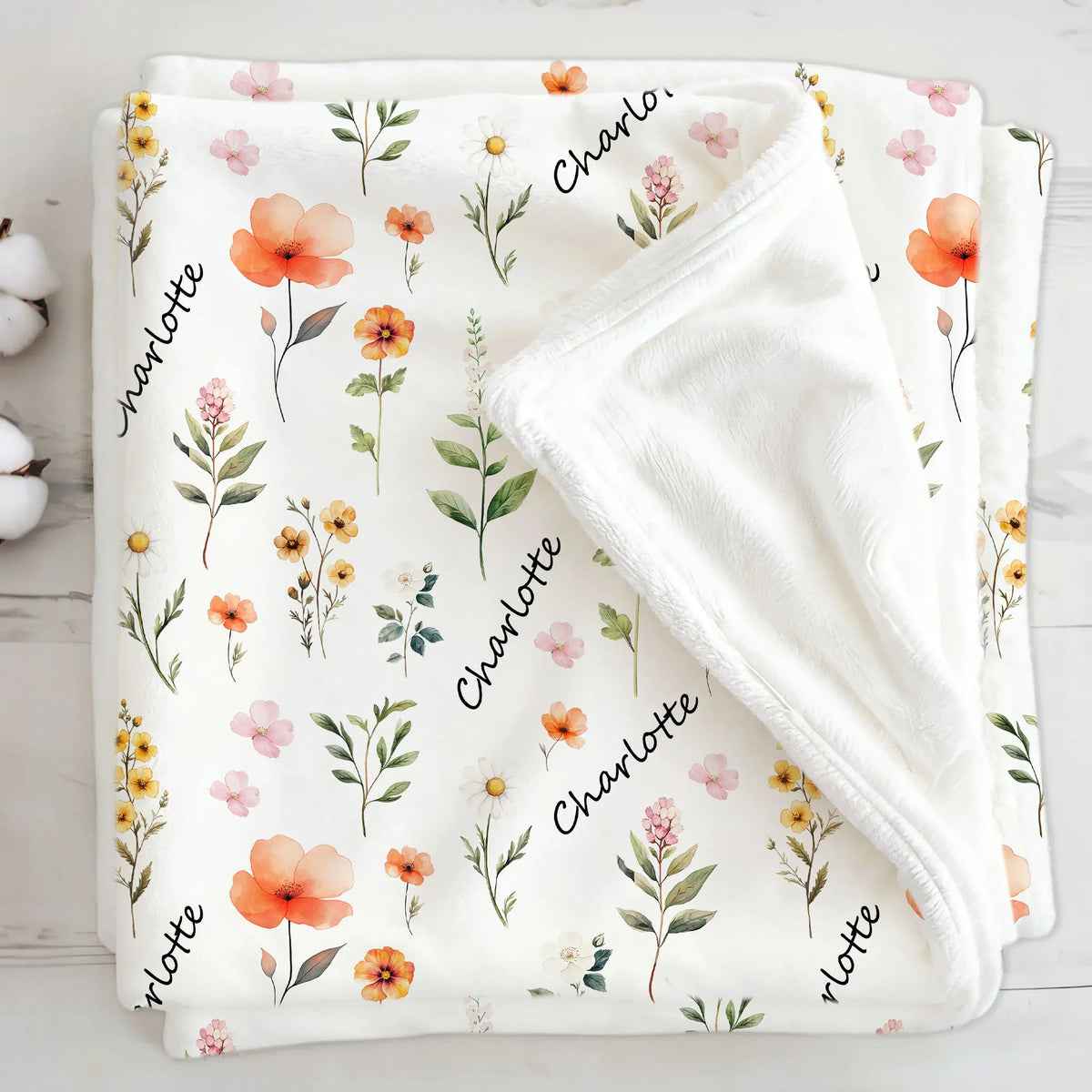 Couverture Personnalisée à Motifs Floraux – Cadeau Doux et Élégant pour Enfants, Bébés ou Adultes