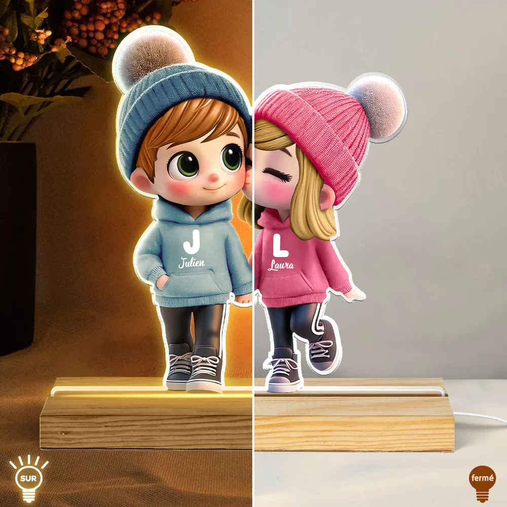 Lampe LED Personnalisée Couple Chibi – Cadeau d’Amour Unique et Lumineux