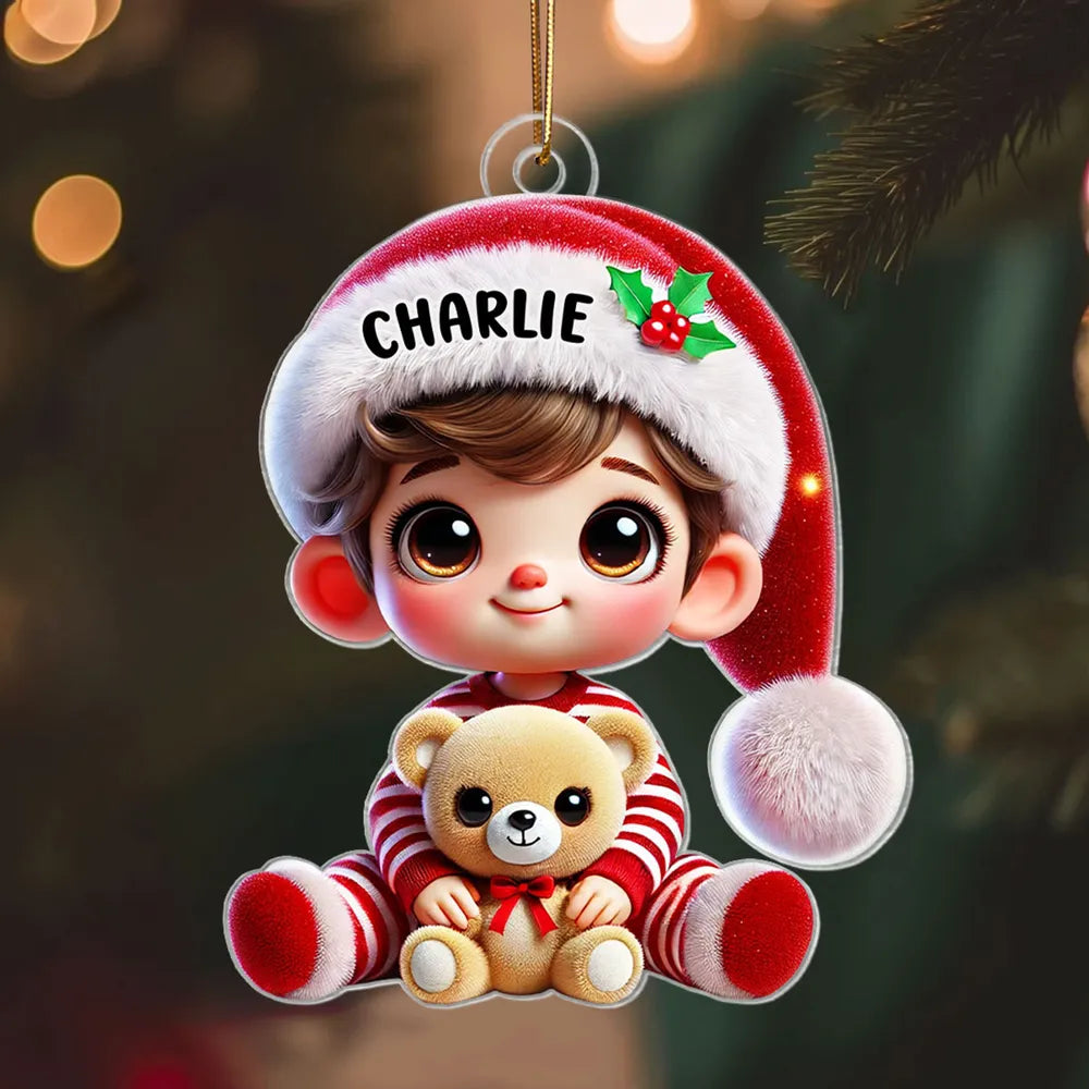 Ornement Acrylique Personnalisé – Adorable Décoration de Noël avec Prénom