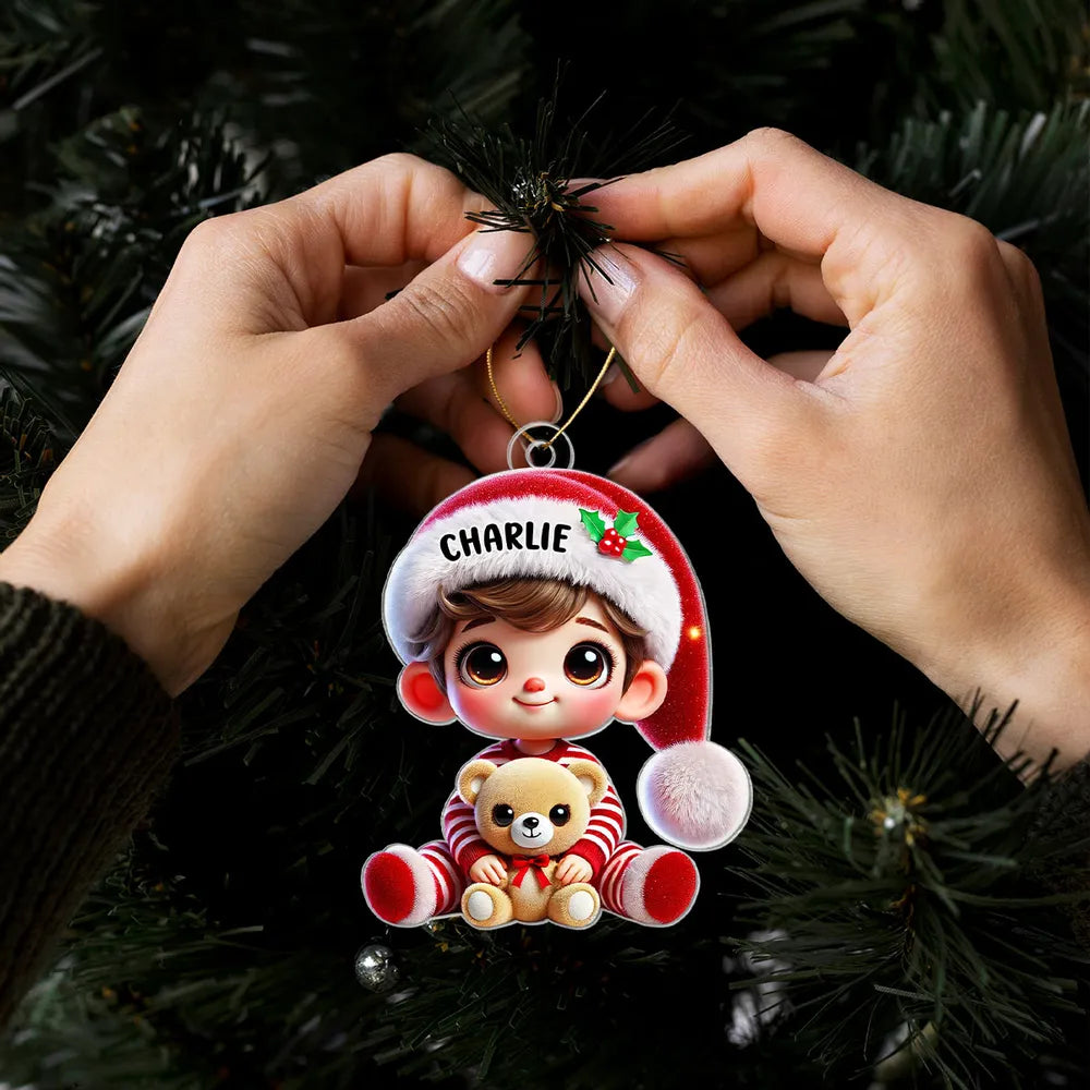 Ornement Acrylique Personnalisé – Adorable Décoration de Noël avec Prénom
