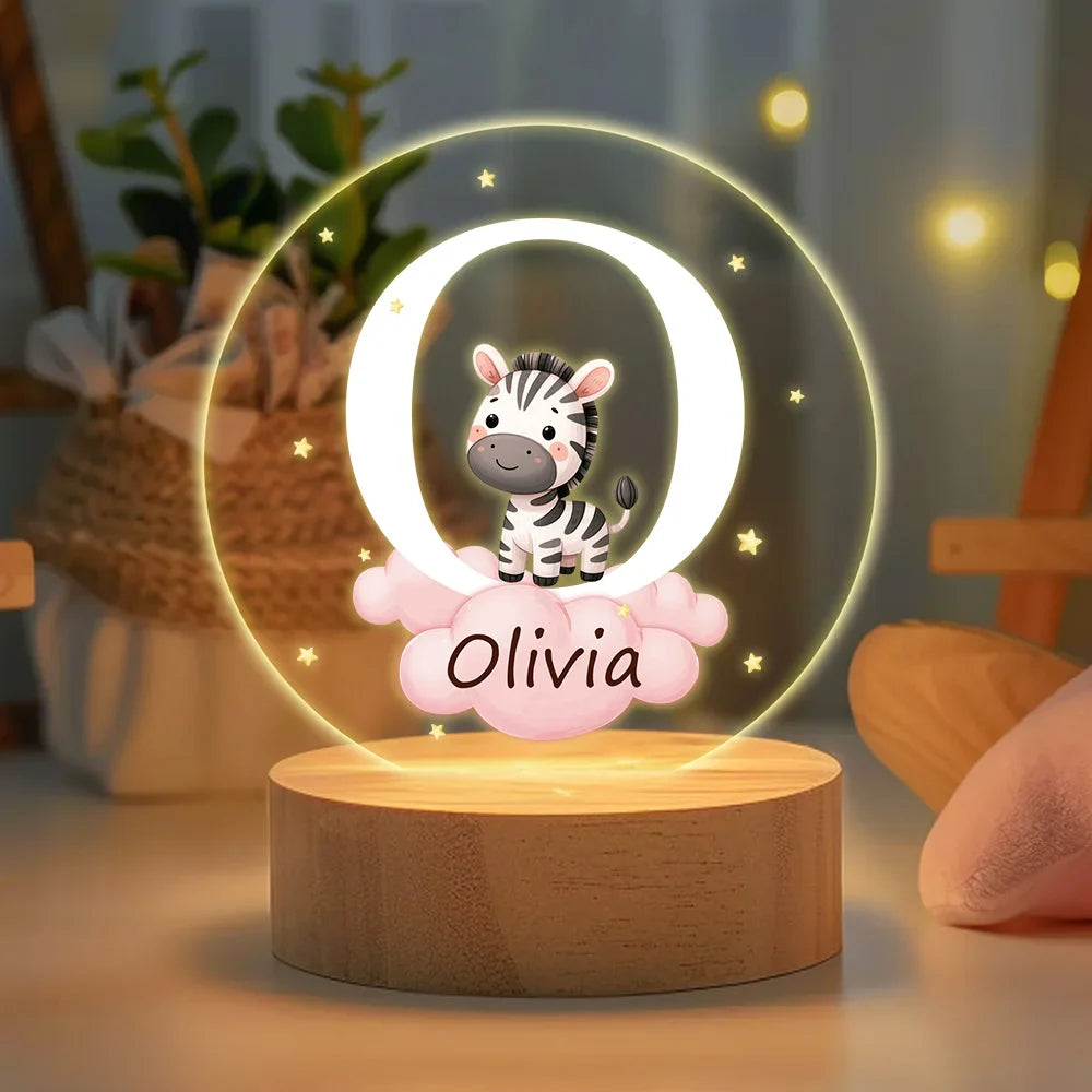 Plaque LED Acrylique Personnalisée – Veilleuse Enfant avec Initiale du prénom et Animal Mignon