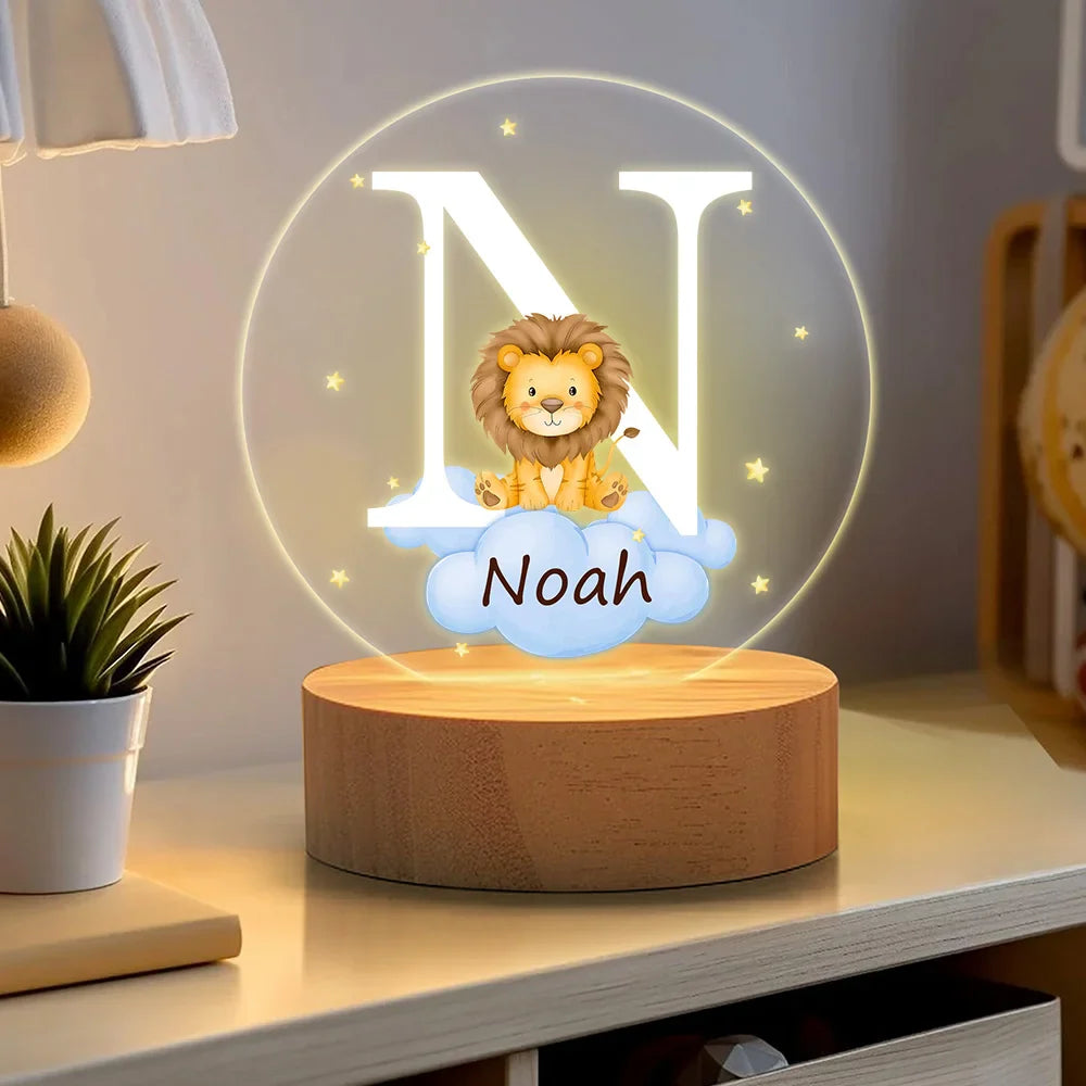 Plaque LED Acrylique Personnalisée – Veilleuse Enfant avec Initiale du prénom et Animal Mignon