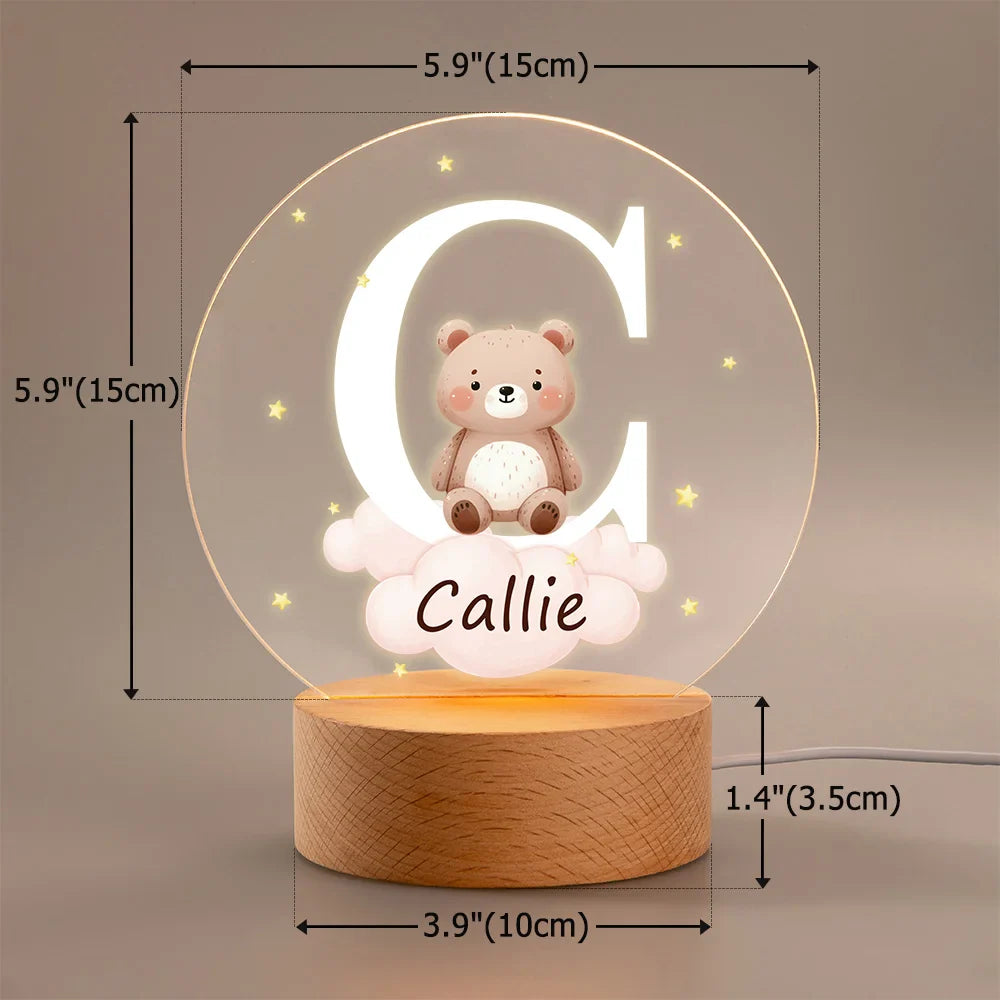 Plaque LED Acrylique Personnalisée – Veilleuse Enfant avec Initiale du prénom et Animal Mignon