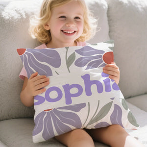 Housse de Coussin Personnalisée avec Nom – Motifs Floraux Rétro