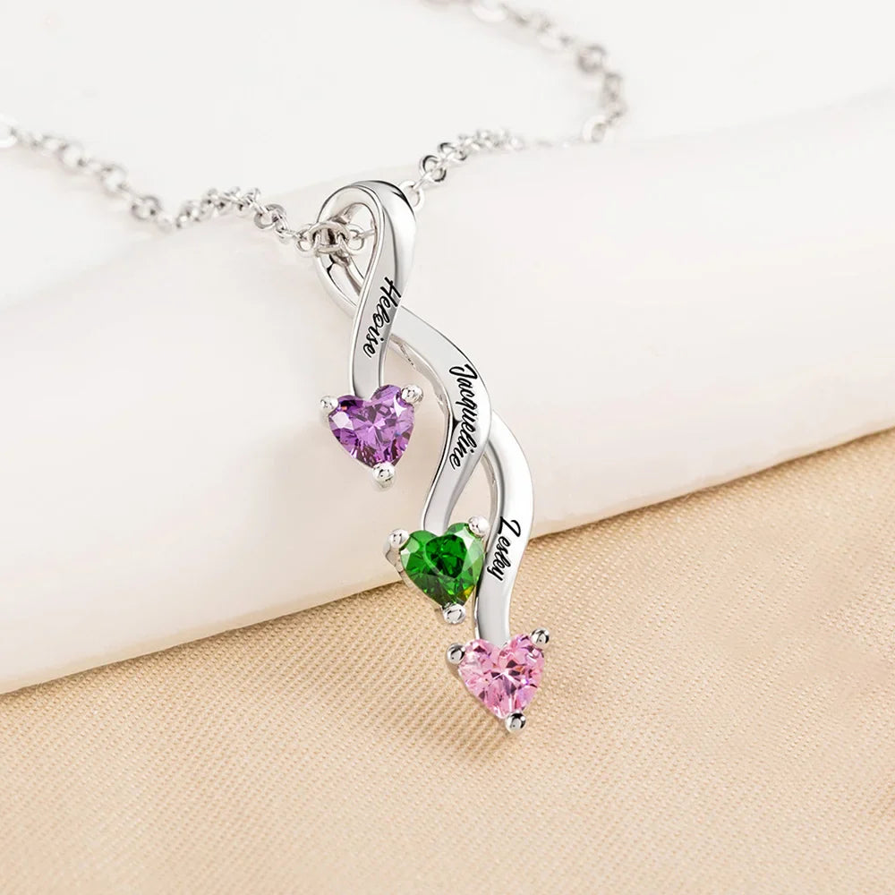 Collier Personnalisé Cœurs et Pierres de Naissance – Cadeau Unique et Élégant