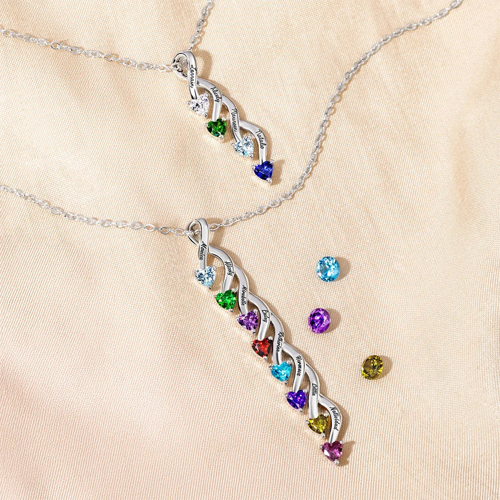 Collier Personnalisé Cœurs et Pierres de Naissance – Cadeau Unique et Élégant