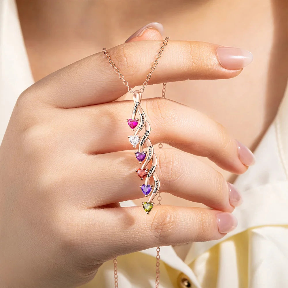 Collier Personnalisé Cœurs et Pierres de Naissance – Cadeau Unique et Élégant