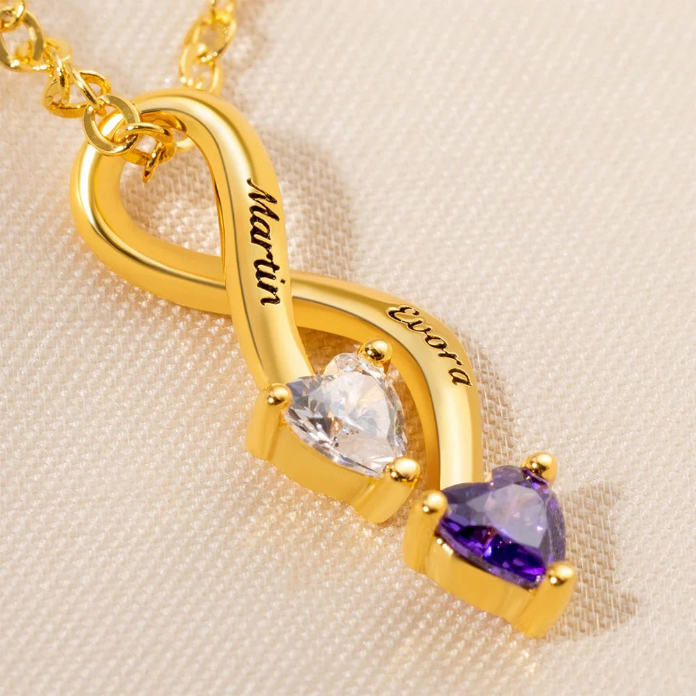 Collier Personnalisé Cœurs et Pierres de Naissance – Cadeau Unique et Élégant