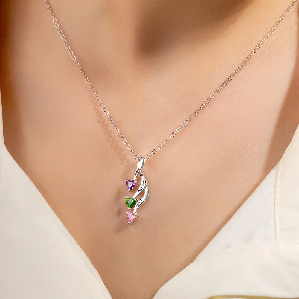 Collier Personnalisé Cœurs et Pierres de Naissance – Cadeau Unique et Élégant