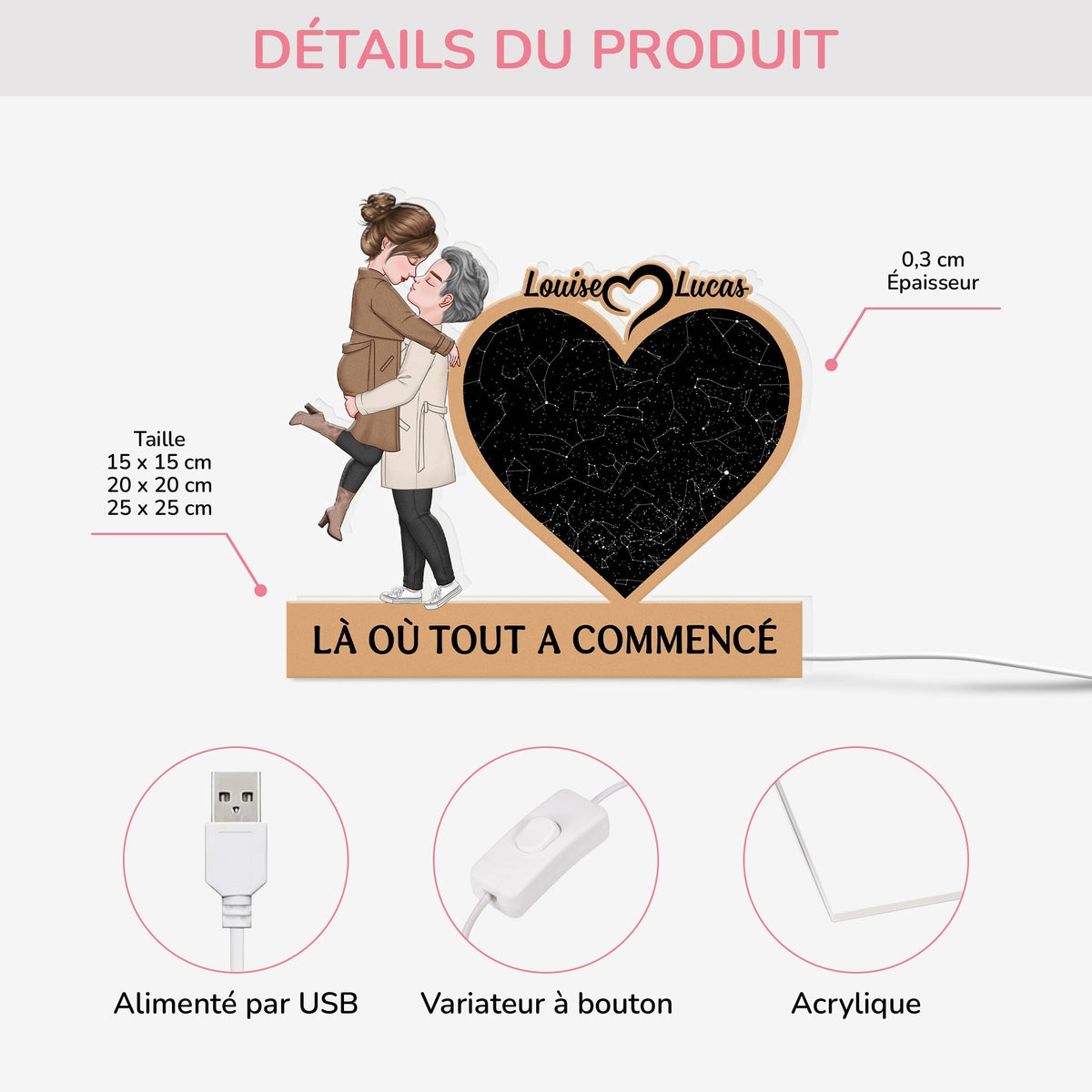 Boîte Lumineuse Acrylique Personnalisée - Souvenir Romantique et Cadeau Unique