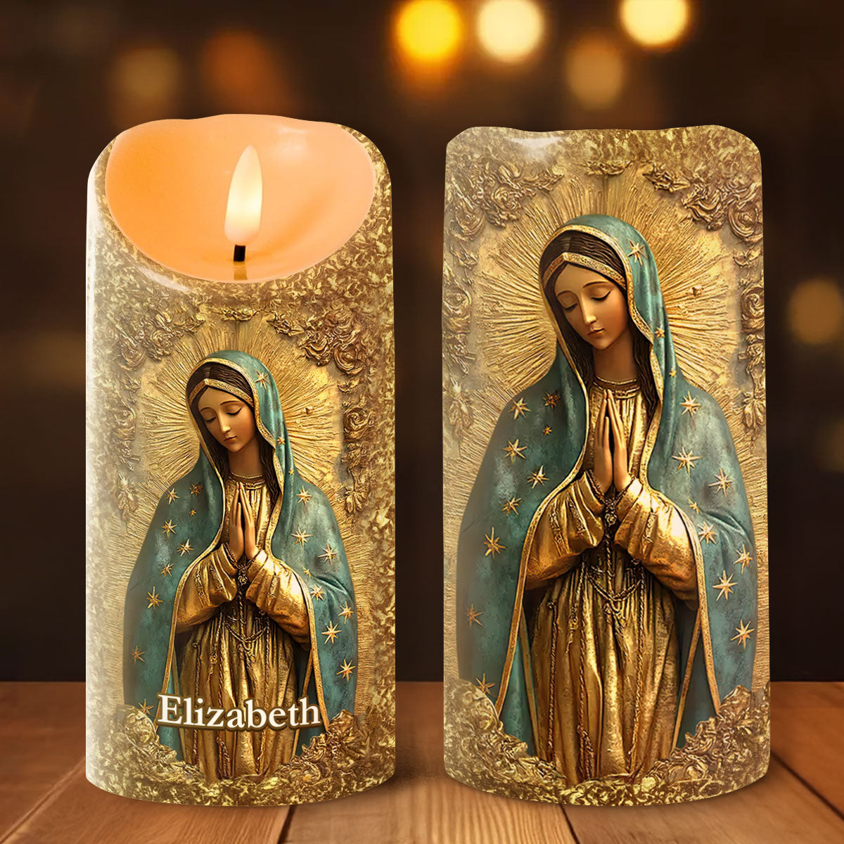 Bougie LED Personnalisée avec Sainte Vierge Marie – Lumière Spirituelle et Décoration Émotionnelle