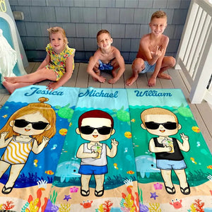 Été, Plage, Piscine, Voyage et Enfant –Serviette de Plage Personnalisée