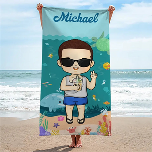 Été, Plage, Piscine, Voyage et Enfant –Serviette de Plage Personnalisée