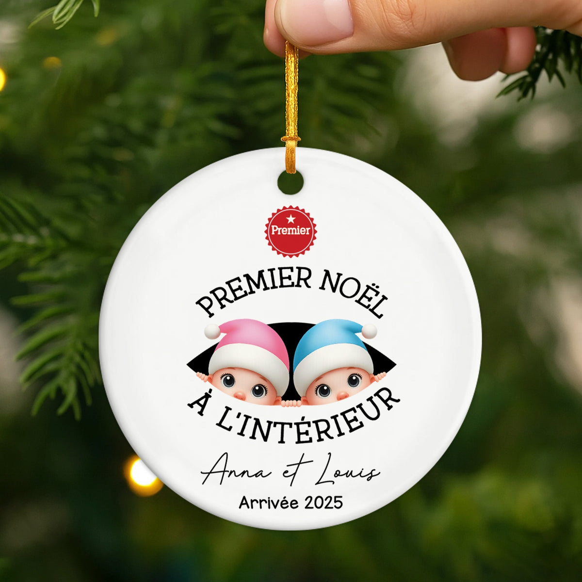 Ornement Noël Céramique Personnalisé - Premier Noël à l’Intérieur