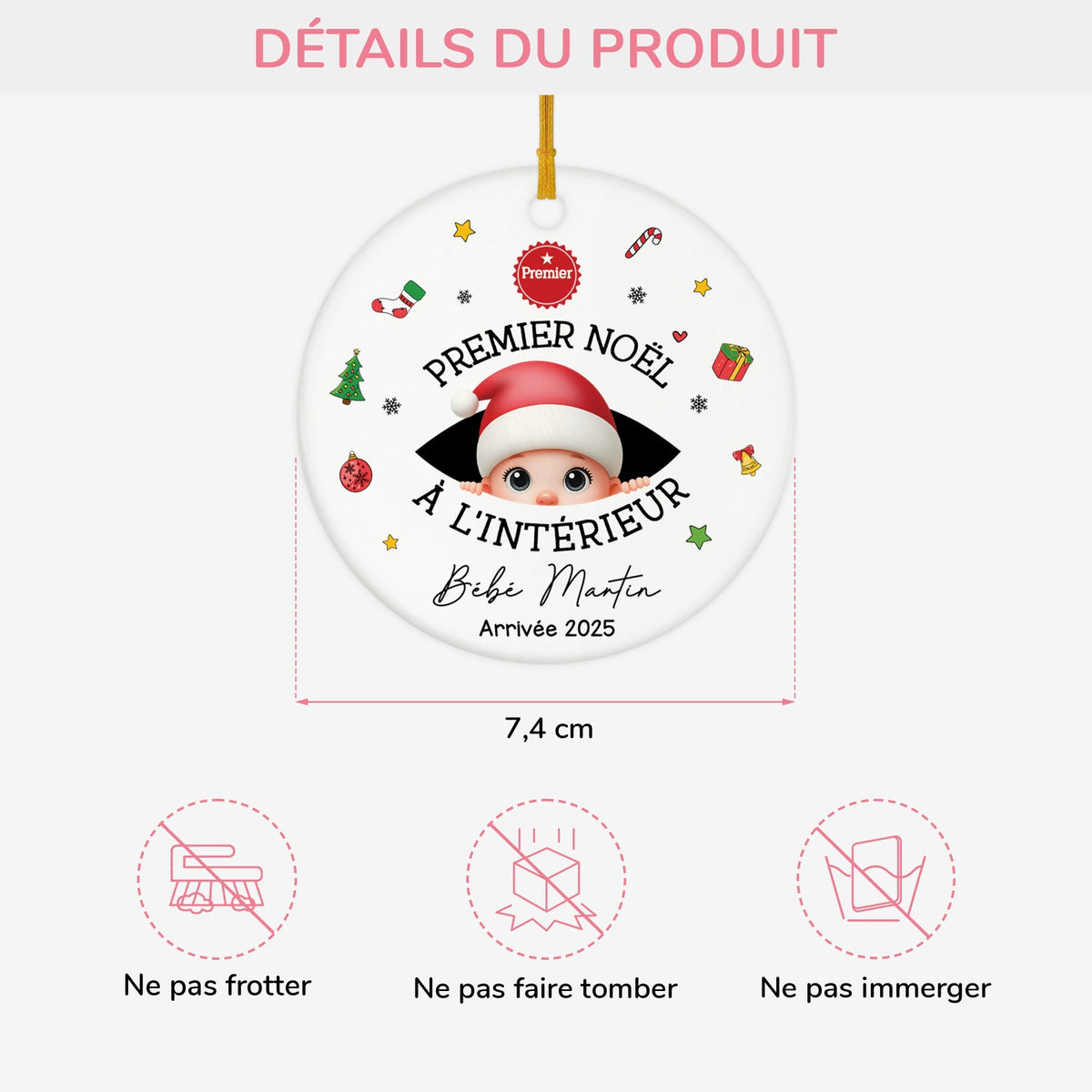 Ornement Noël Céramique Personnalisé - Premier Noël à l’Intérieur