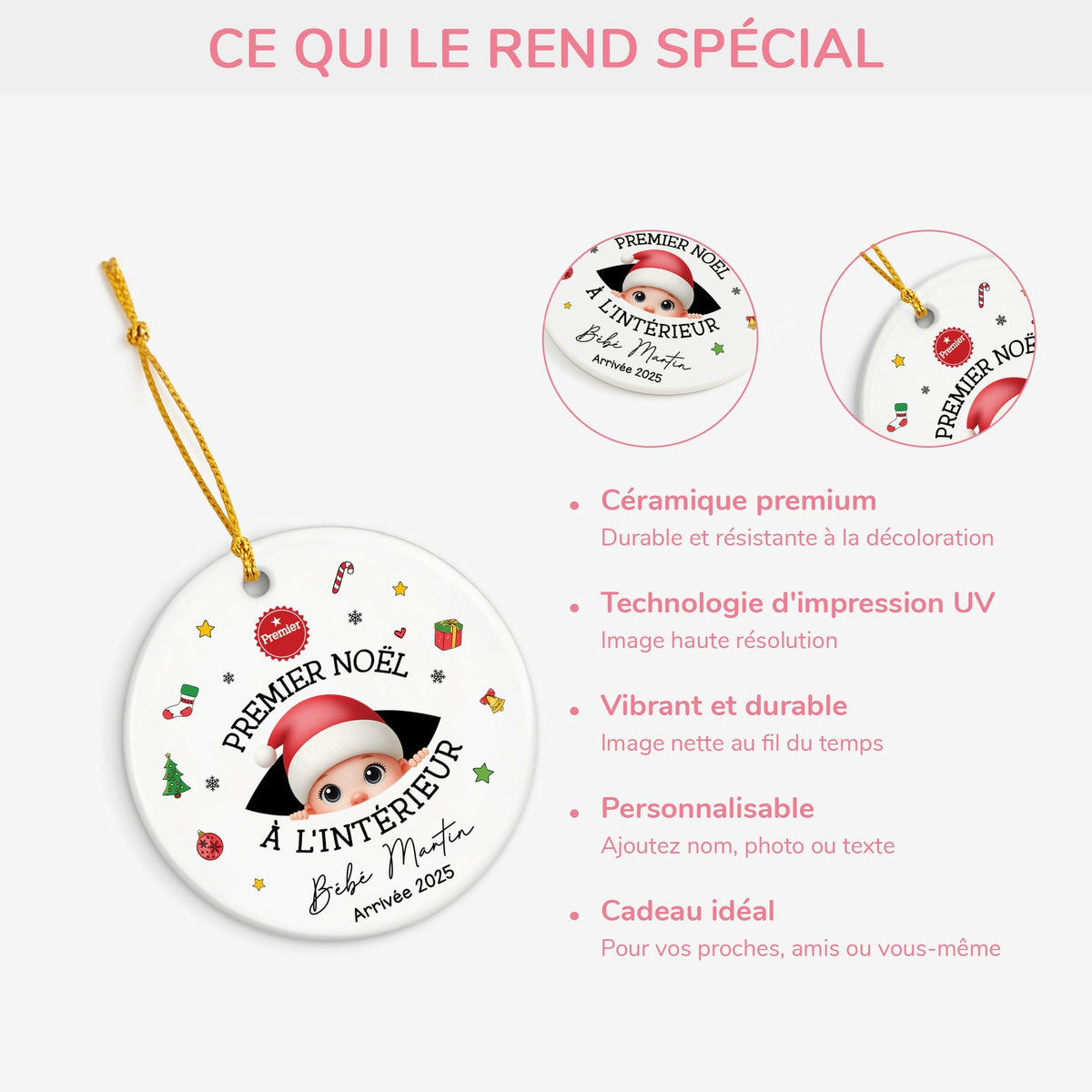 Ornement Noël Céramique Personnalisé - Premier Noël à l’Intérieur