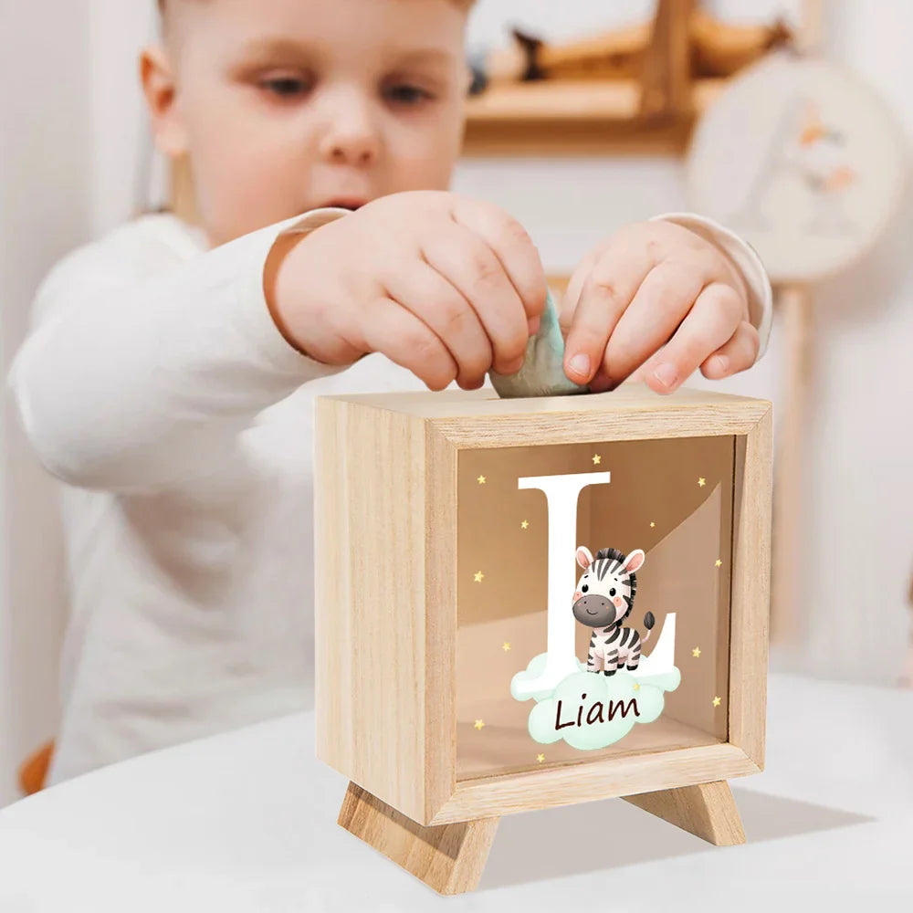 Tirelire en Bois Personnalisée avec Animal – Décoration Ludique pour Enfant