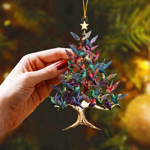 Ornement Acrylique Personnalisé – Arbre de Noël aux Colibris Multicolores