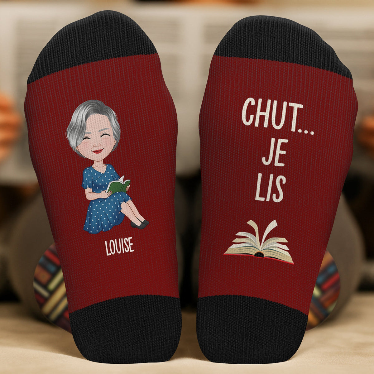 Chaussettes Personnalisées “Chut… Je Lis” – Cadeau Confortable pour les Passionnés de Lecture