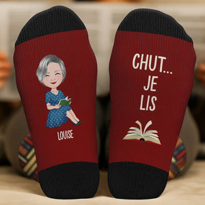 Chaussettes Personnalisées "Chut Je Lis" - Cadeau Drôle Pour Amie, Sœur - Personnalisation Nom - Polyester - 1