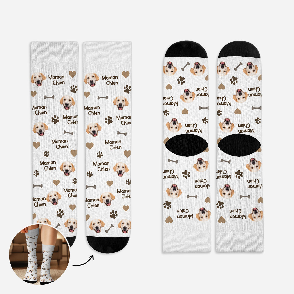 Chaussettes Amusantes pour Amoureux des Chiens-Design Personnalisé avec Photo