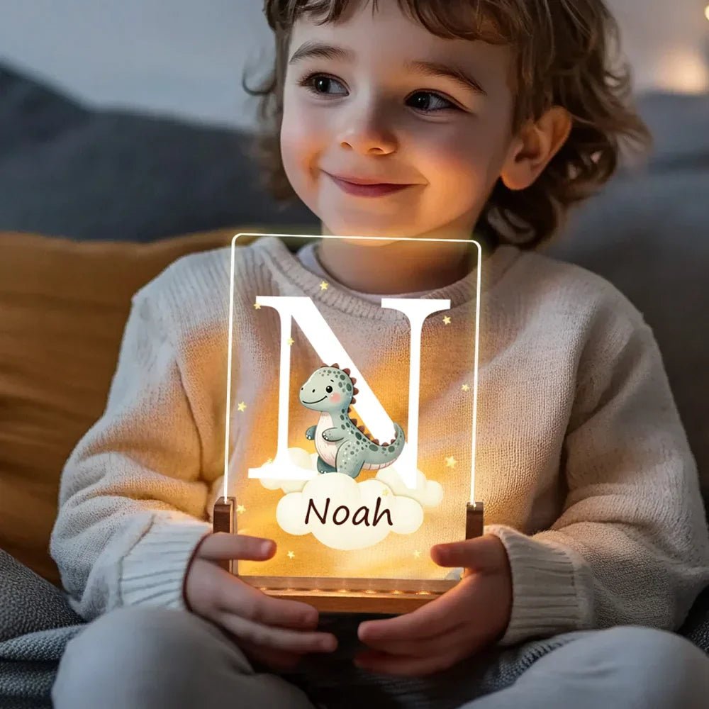 Lampe LED Acrylique Personnalisée avec Lettre et Animal – Cadeau Unique pour Enfants