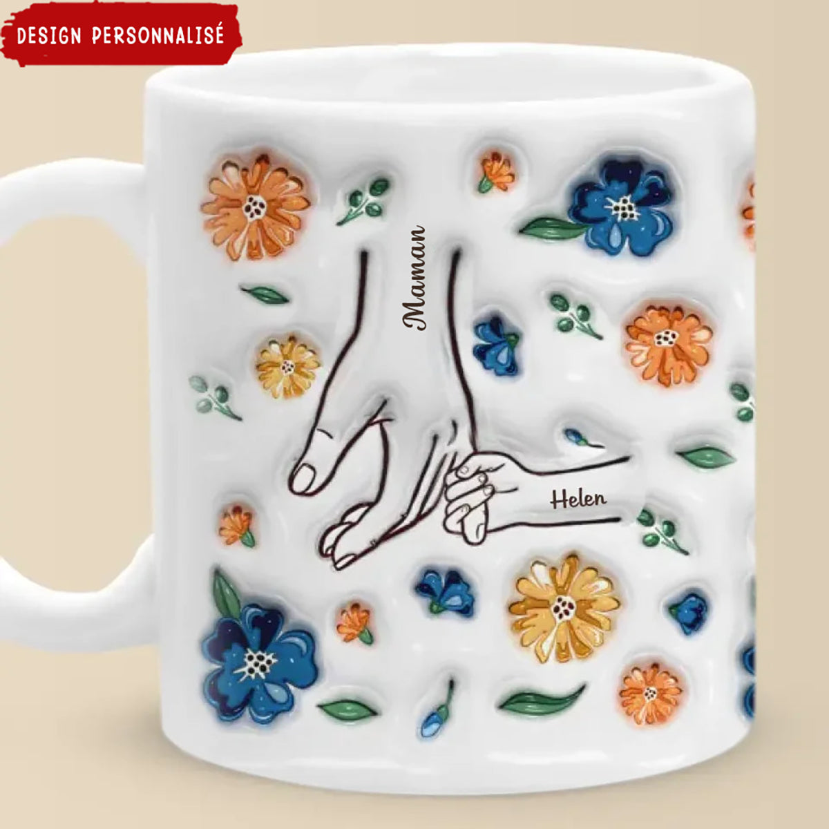 Mug Personnalisé avec Prénoms et Motifs Floraux – Cadeau Émotionnel pour Maman et Famille