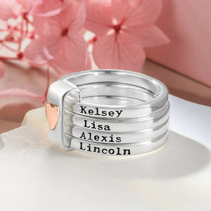 Bague Personnalisée avec Prénoms – Design Empilable avec Cœur Gravé
