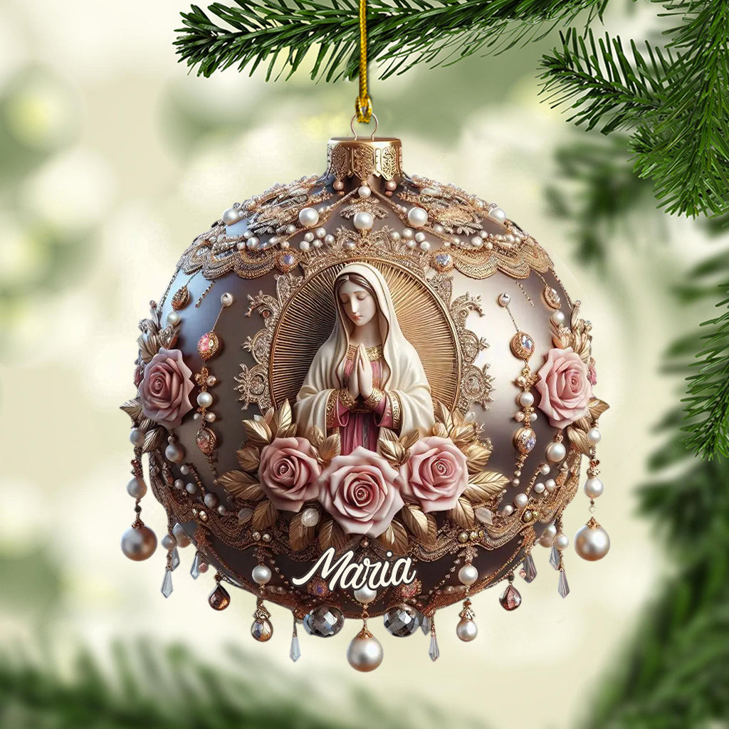 Ornement Chrétien Personnalisé – Vierge Marie et Roses Élégantes