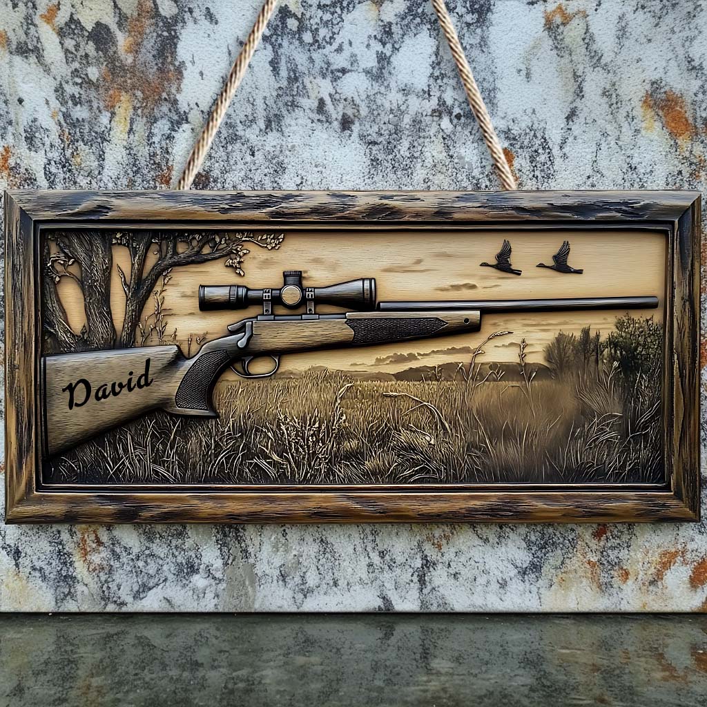 Fusil de Chasse – Panneau en Bois Personnalisé en Forme de Chasse