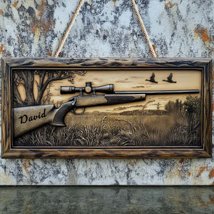 Fusil de Chasse – Panneau en Bois Personnalisé en Forme de Chasse