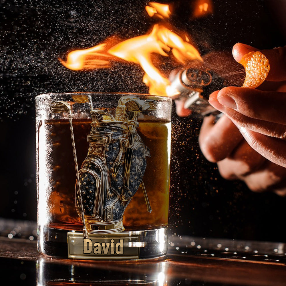 Verre à Whisky Personnalisé – Motif Sac de Golf avec Gravure de Nom