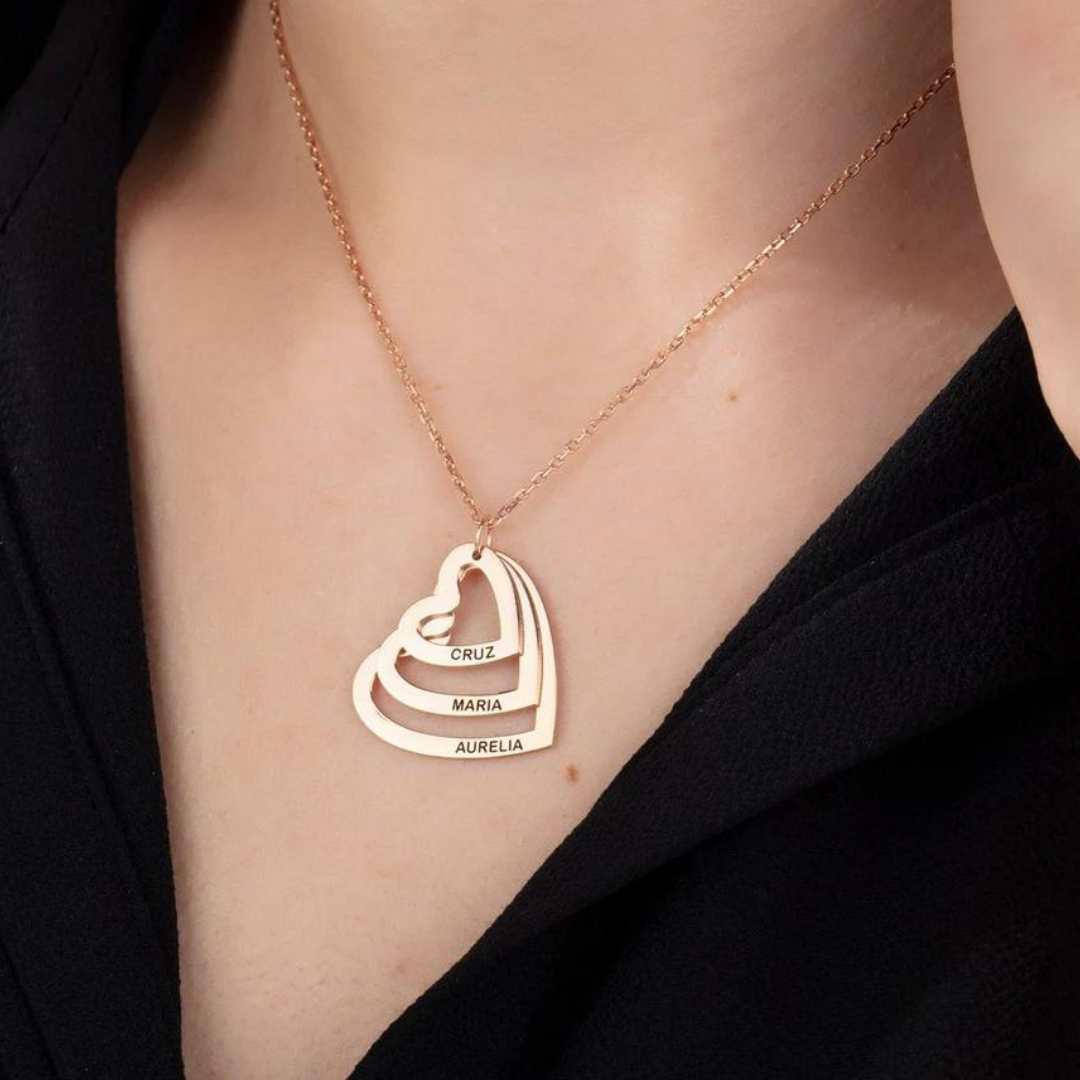 Collier Cœur Personnalisé avec Noms - Cadeau d’Anniversaire ou de Saint-Valentin